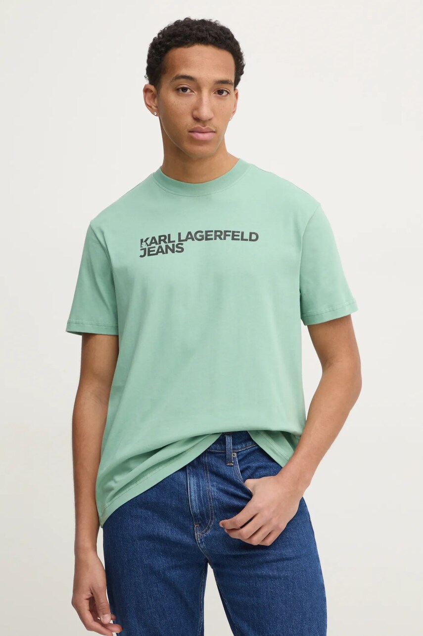 Levně Bavlněné tričko Karl Lagerfeld Jeans zelená barva, s potiskem, A1M17002