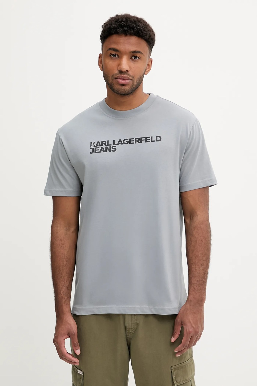 Karl Lagerfeld Jeans tricou din bumbac culoarea verde, cu imprimeu, A1M17002