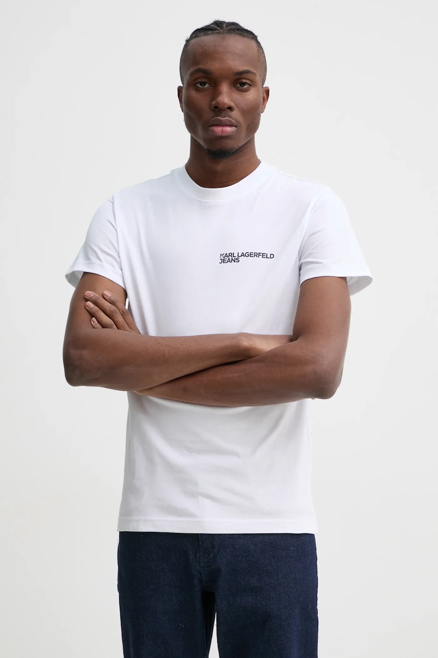 Karl Lagerfeld Jeans tricou din bumbac barbati, culoarea alb, cu imprimeu, A1M17003 Karl Lagerfeld Jeans tricou din bumbac barbati, culoarea alb, cu imprimeu, A1M17003