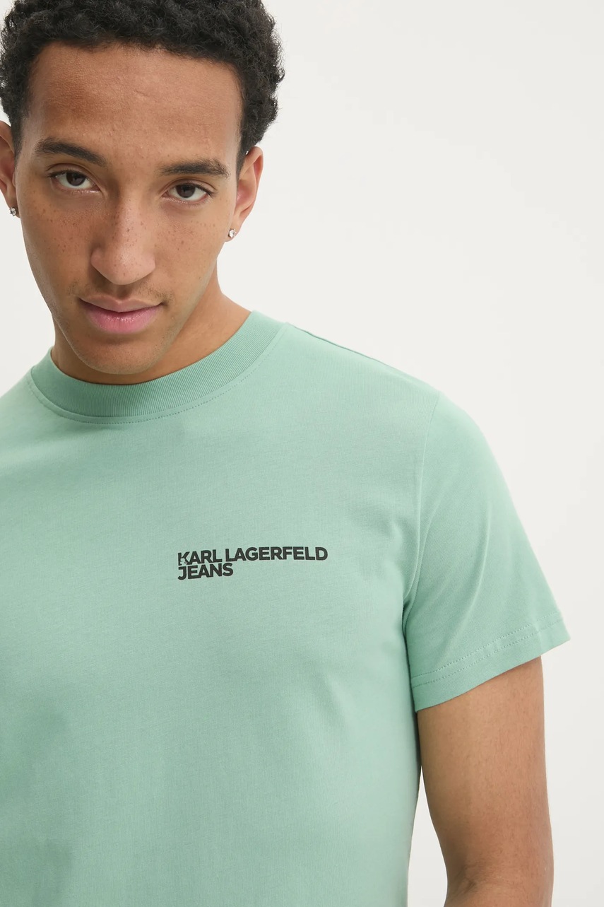 Karl Lagerfeld Jeans tricou din bumbac barbati, culoarea verde, cu imprimeu, A1M17003