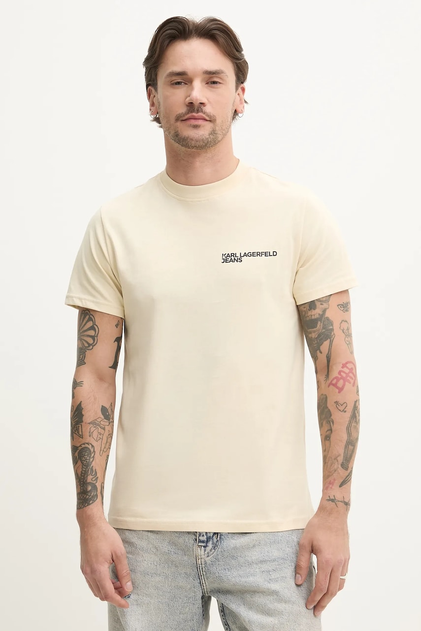 Karl Lagerfeld Jeans tricou din bumbac barbati, culoarea bej, cu imprimeu, A1M17003 Karl Lagerfeld Jeans tricou din bumbac barbati, culoarea bej, cu imprimeu, A1M17003