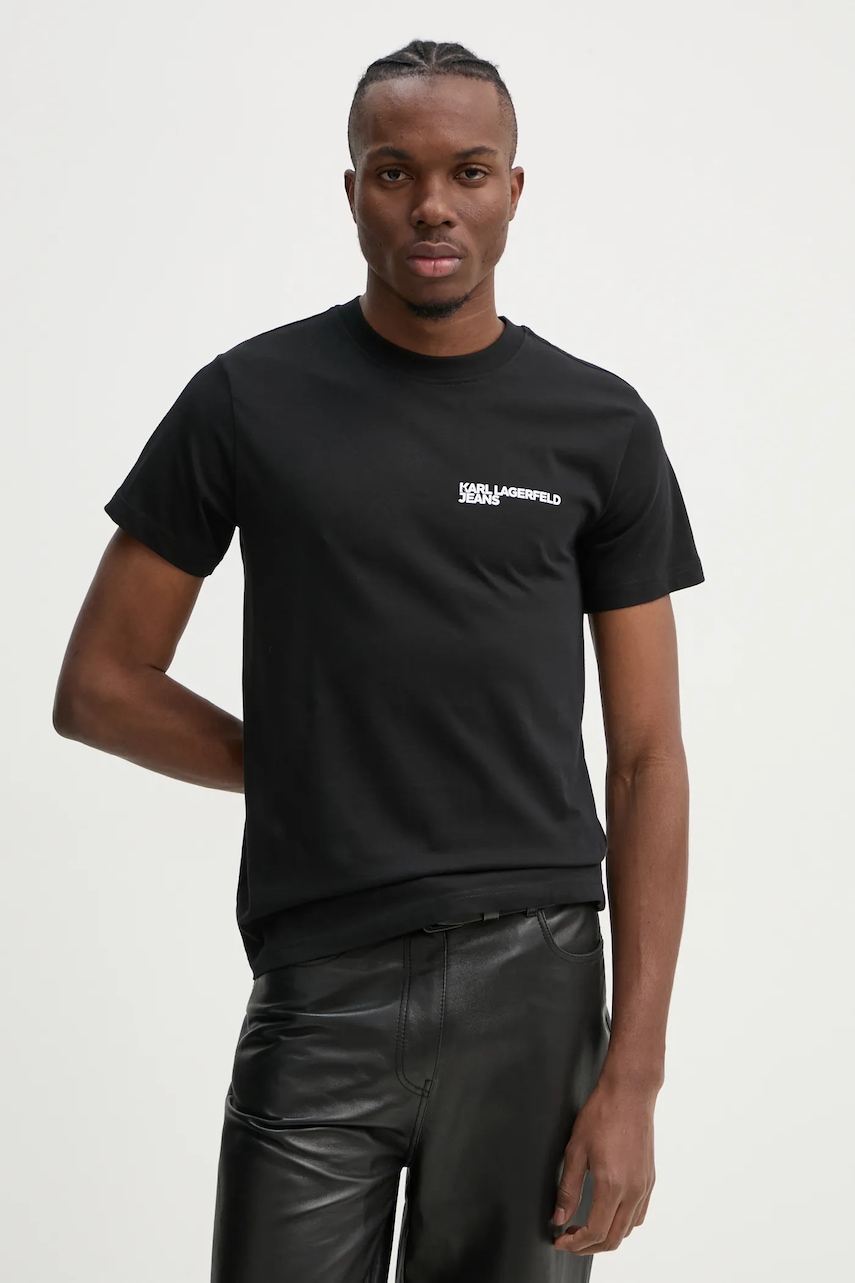 Karl Lagerfeld Jeans tricou din bumbac barbati, culoarea negru, cu imprimeu, A1M17003