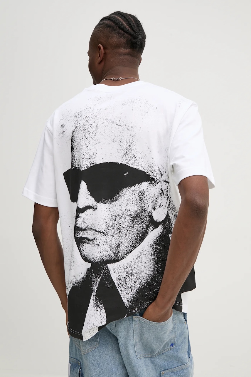 Karl Lagerfeld Jeans tricou din bumbac barbati, culoarea alb, cu imprimeu, A1M17113