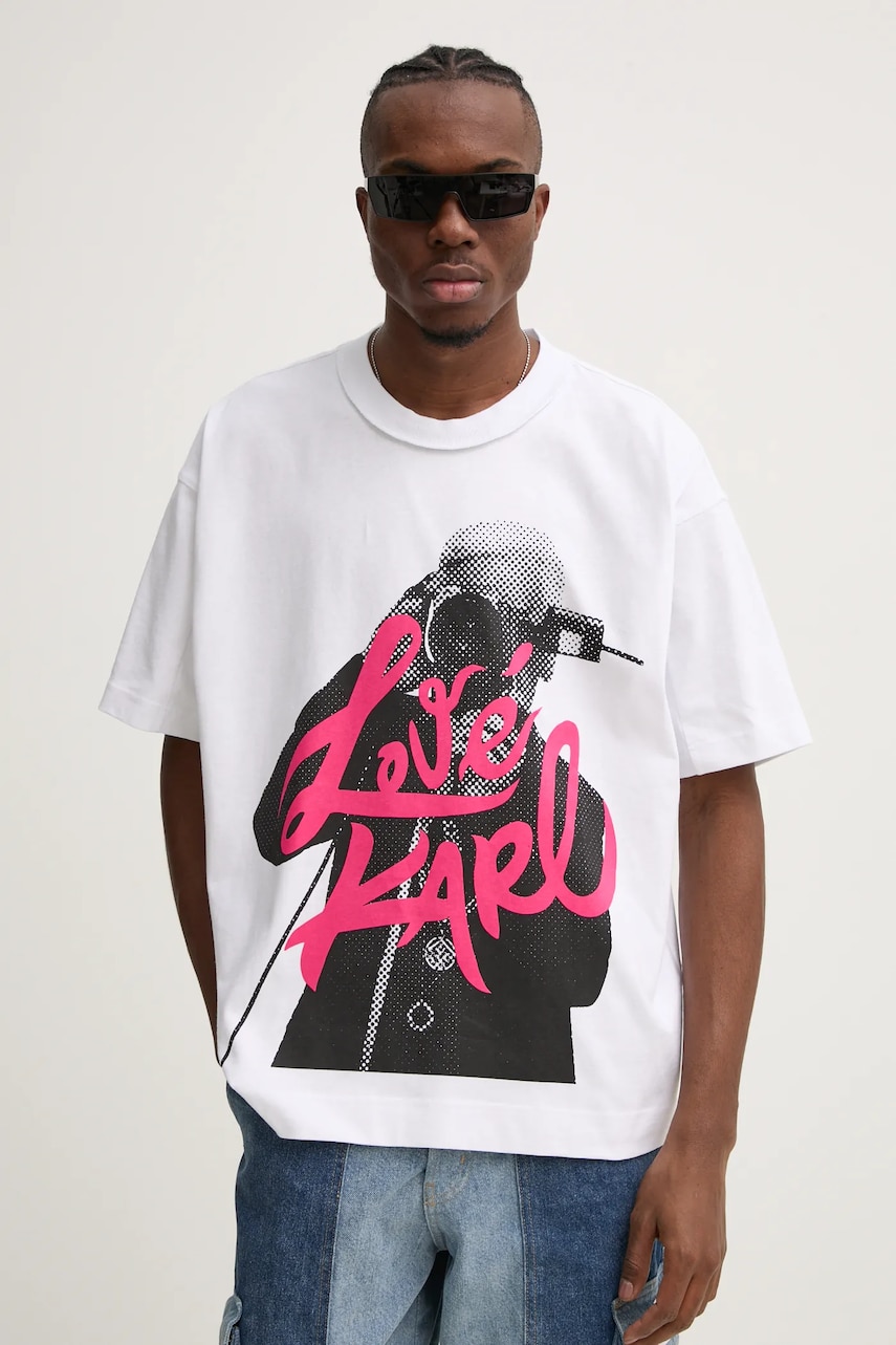 Karl Lagerfeld Jeans tricou din bumbac barbati, culoarea alb, cu imprimeu, A1M17154 Karl Lagerfeld Jeans tricou din bumbac barbati, culoarea alb, cu imprimeu, A1M17154