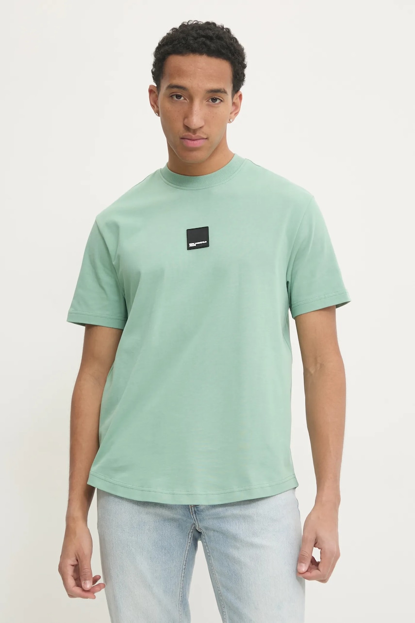 Karl Lagerfeld Jeans tricou din bumbac bărbați, culoarea verde, cu imprimeu, A1M17011