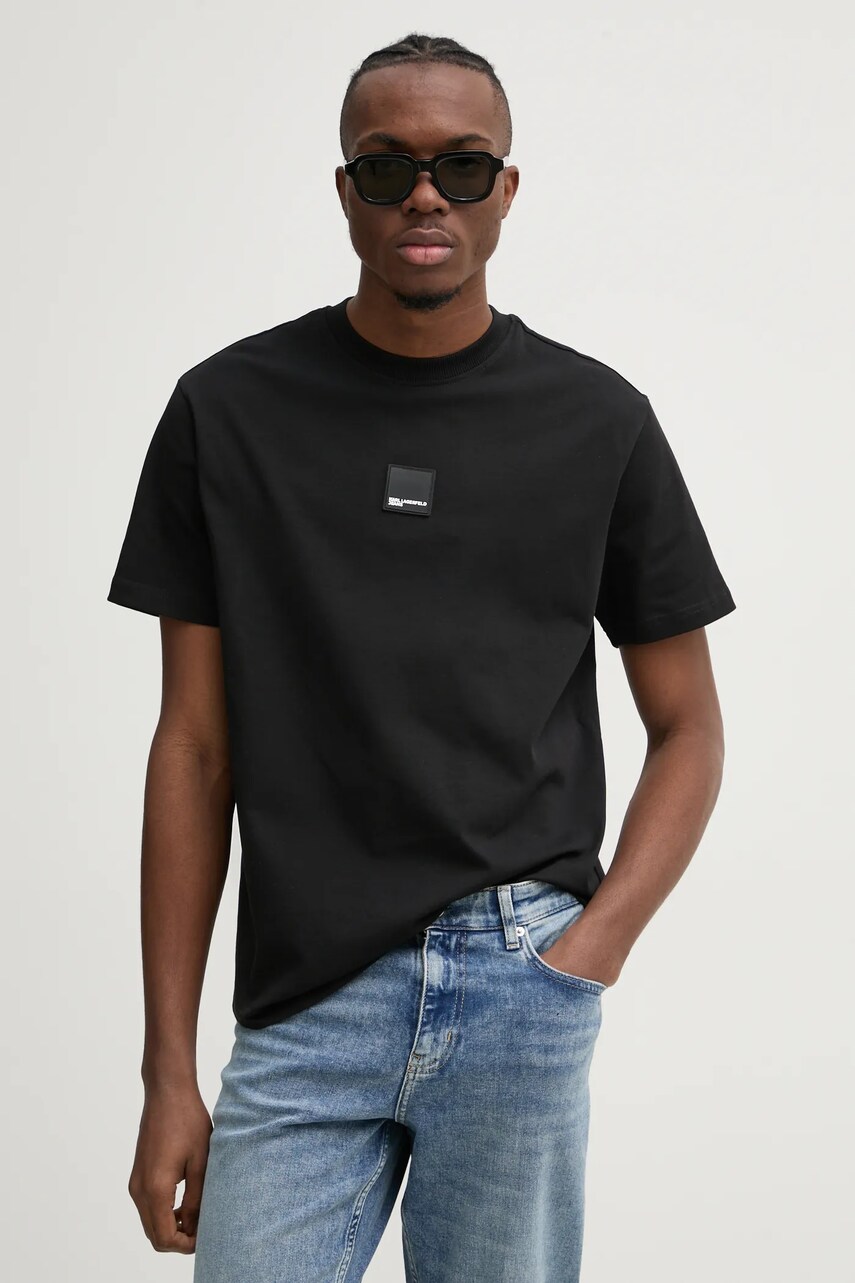 Karl Lagerfeld Jeans tricou din bumbac bărbați, culoarea negru, cu imprimeu, A1M17011