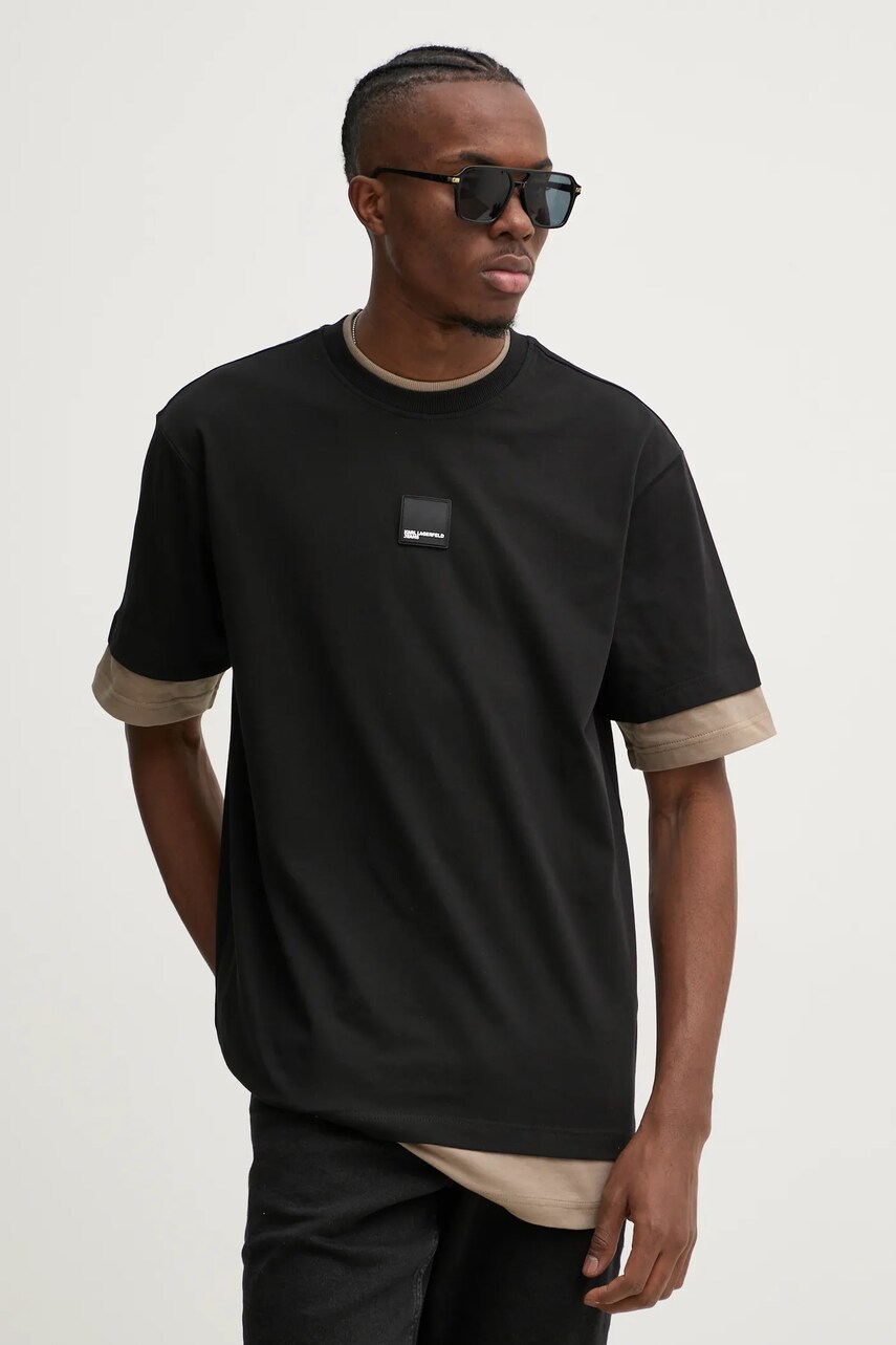 Karl Lagerfeld Jeans tricou din bumbac barbati, culoarea negru, cu imprimeu, A1M17051