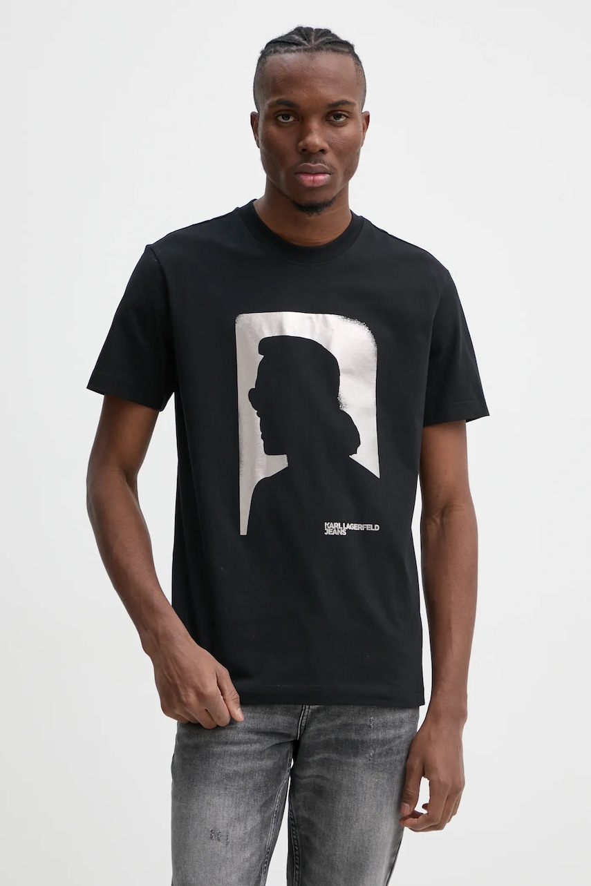 Karl Lagerfeld Jeans tricou din bumbac barbati, culoarea negru, cu imprimeu, A1M17052