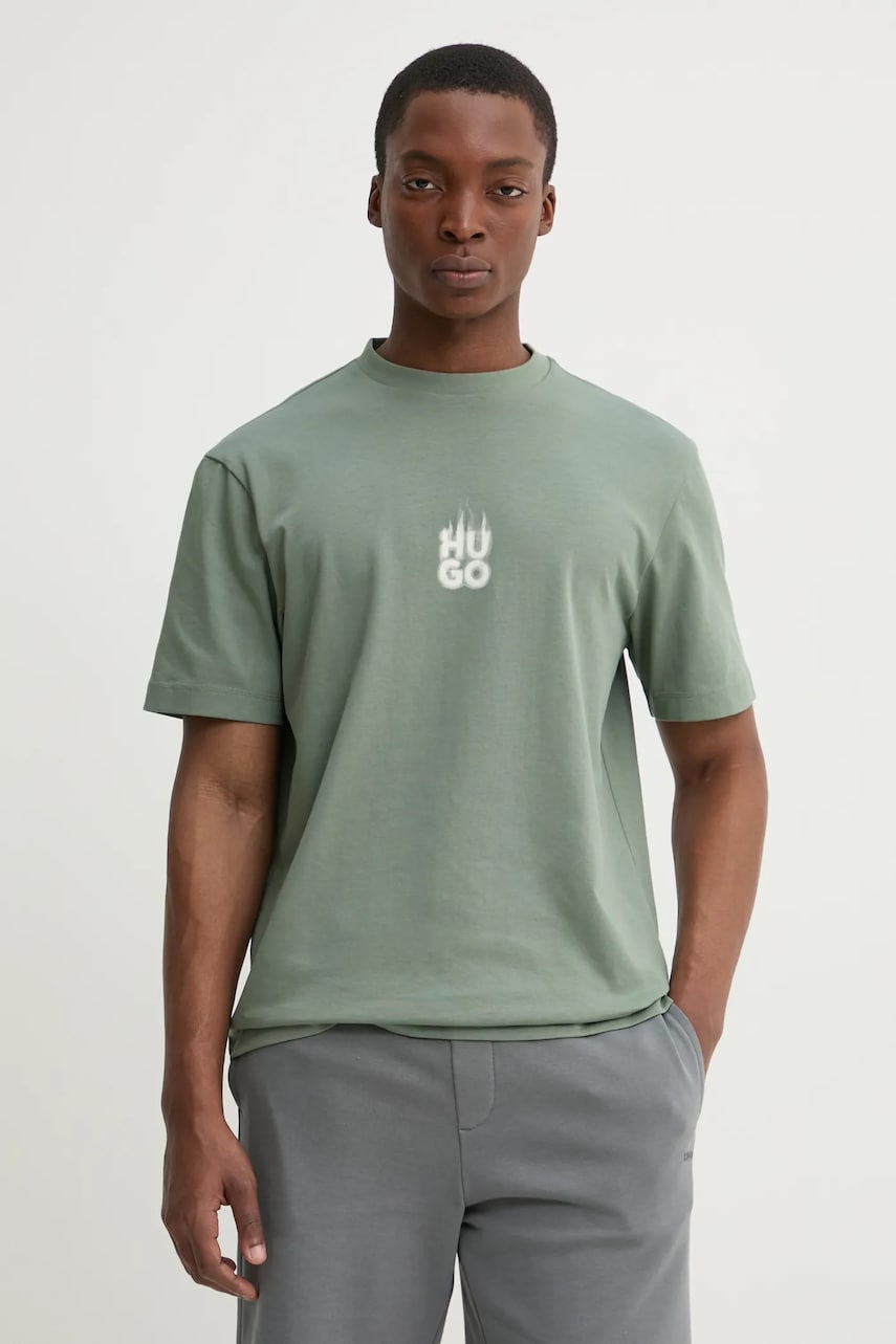 HUGO tricou barbati, culoarea verde, cu imprimeu, 50530434