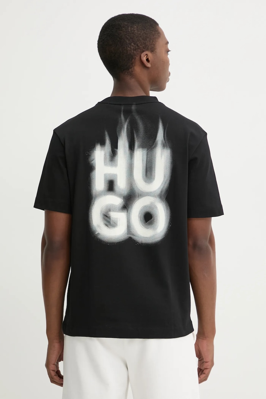 HUGO tricou barbati, culoarea negru, cu imprimeu, 50530434