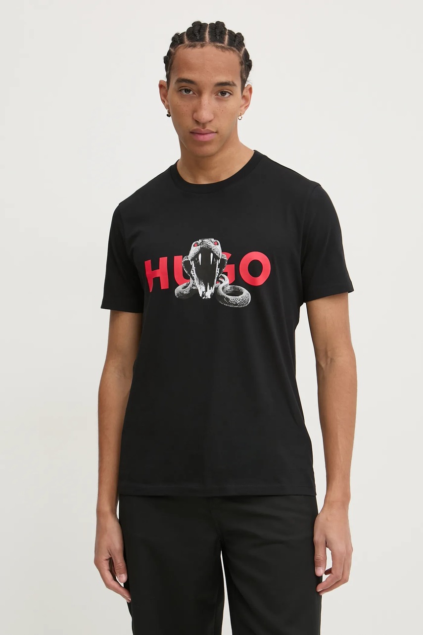 HUGO tricou din bumbac bărbați, culoarea negru, uni, 50530607