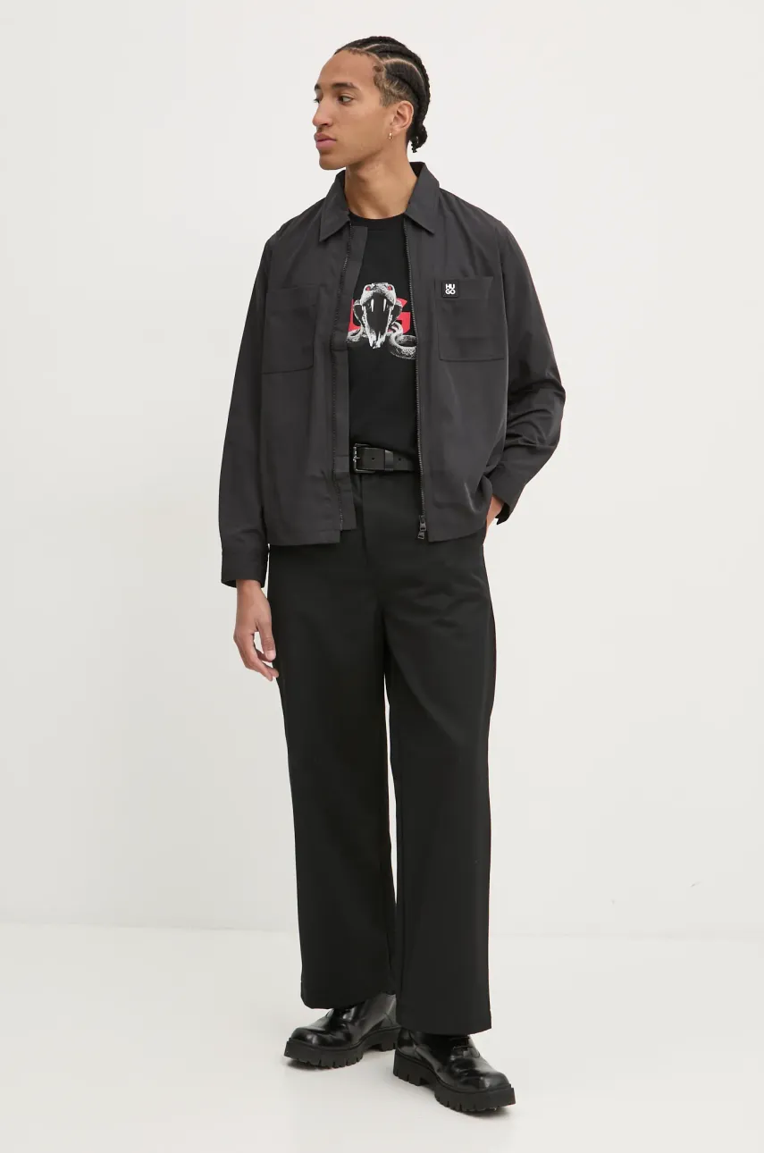 Хлопковая футболка HUGO мужская цвет чёрный однотонная 50530607 Хлопковая футболка HUGO мужская цвет чёрный однотонная 50530607