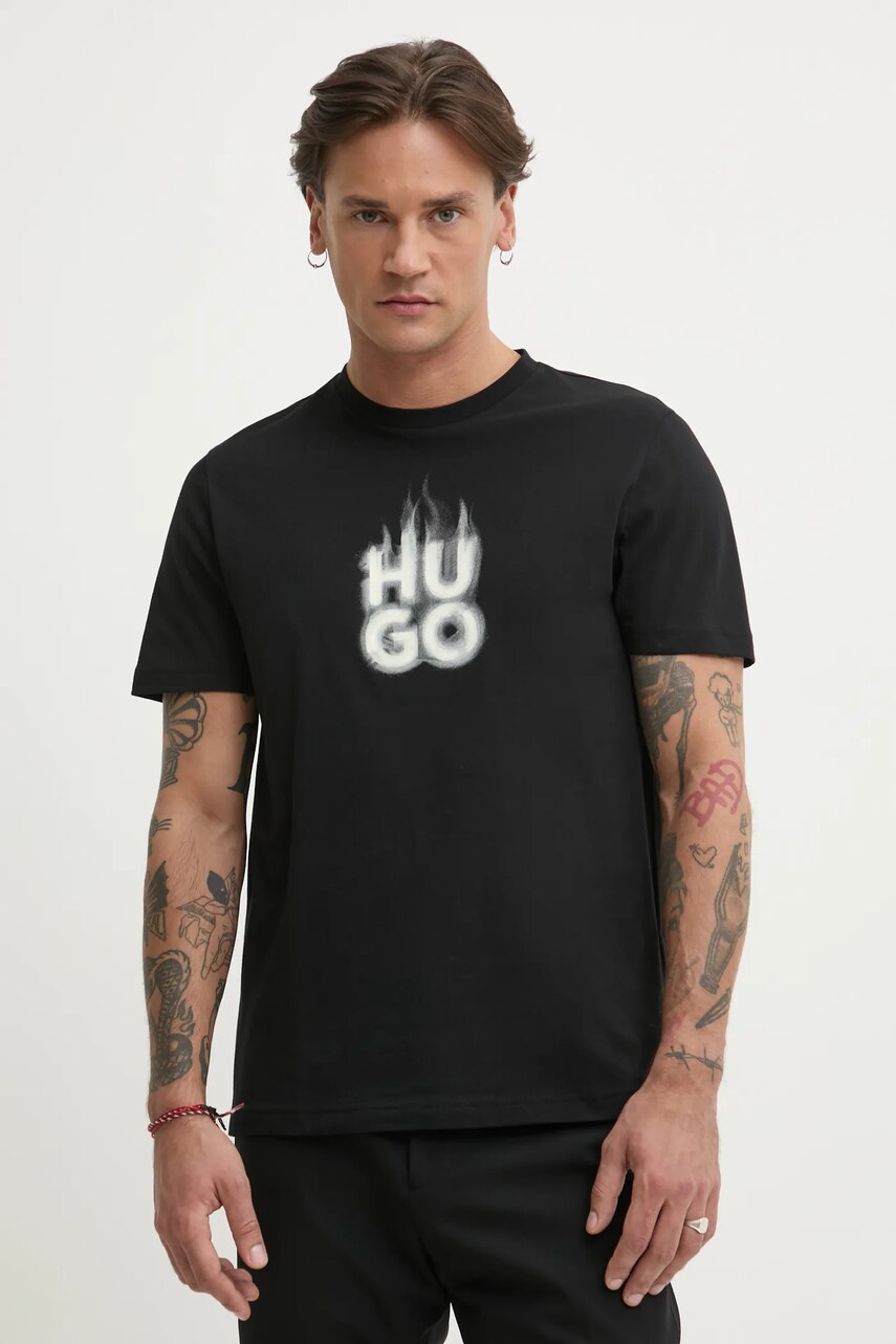 HUGO tricou barbati, culoarea negru, cu imprimeu, 50535363