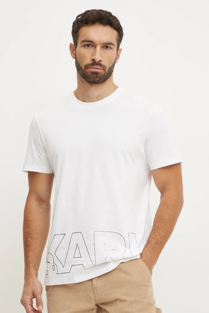 Karl Lagerfeld tricou din bumbac barbati, culoarea alb, cu imprimeu, A1M46070 Karl Lagerfeld tricou din bumbac barbati, culoarea alb, cu imprimeu, A1M46070