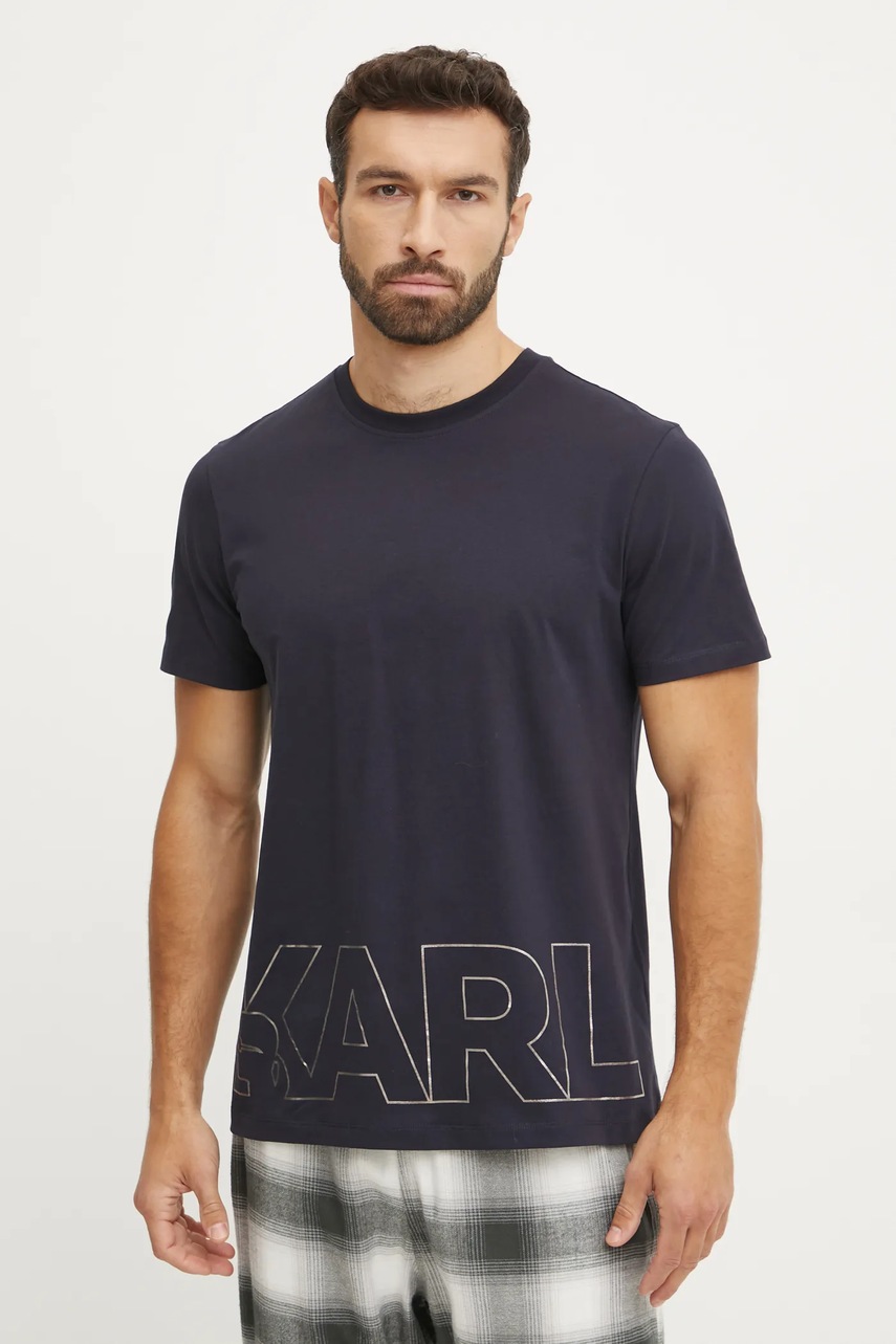 Karl Lagerfeld tricou din bumbac barbati, culoarea albastru marin, cu imprimeu, A1M46070