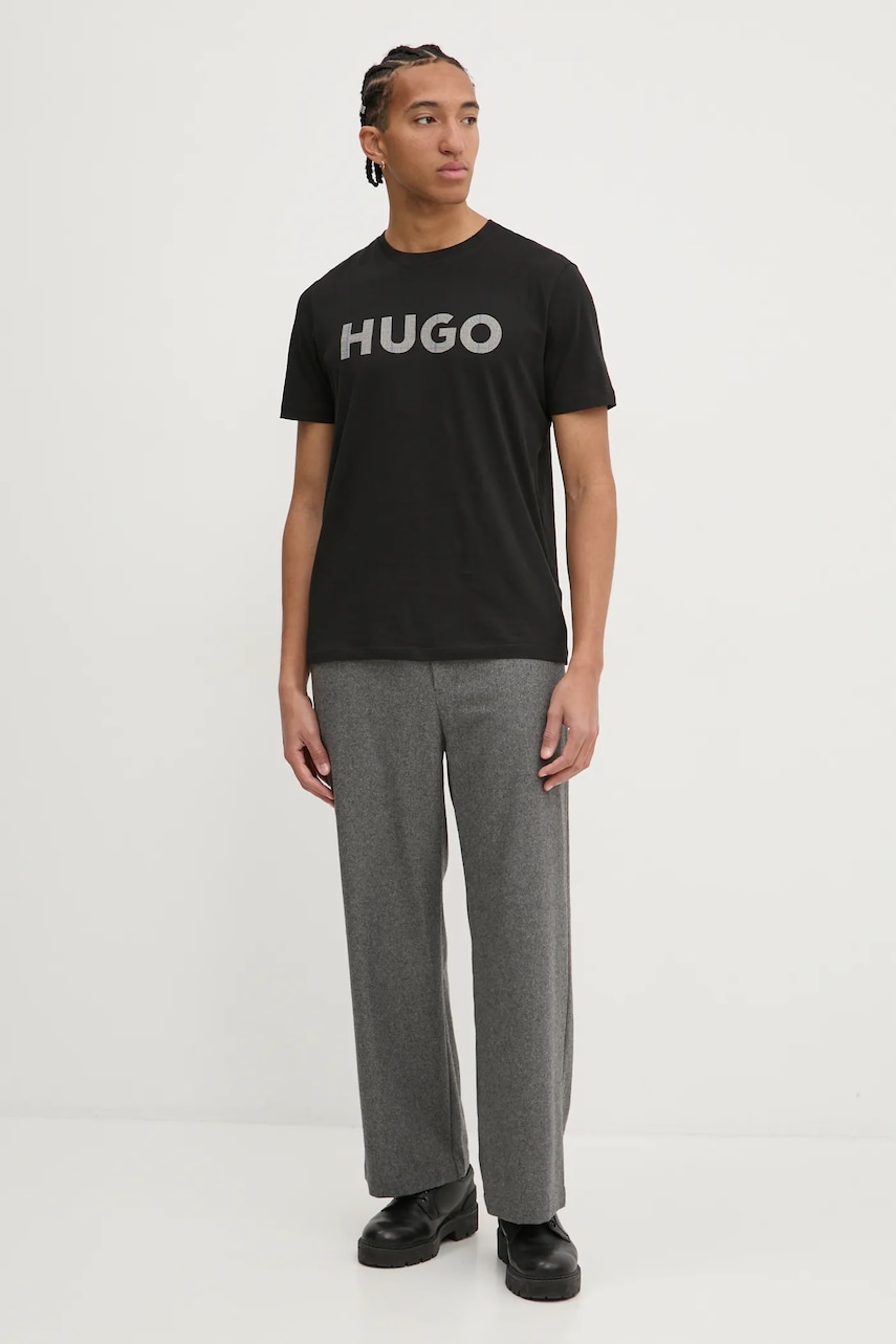 Хлопковая футболка HUGO мужская цвет чёрный с принтом 50534622 Хлопковая футболка HUGO мужская цвет чёрный с принтом 50534622