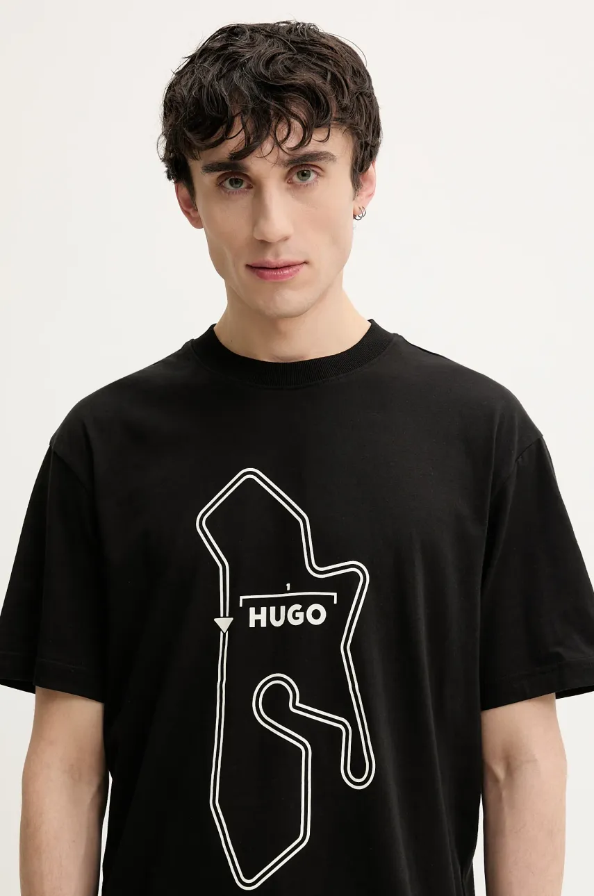 HUGO tricou din bumbac barbati, culoarea negru, cu imprimeu, 50531757