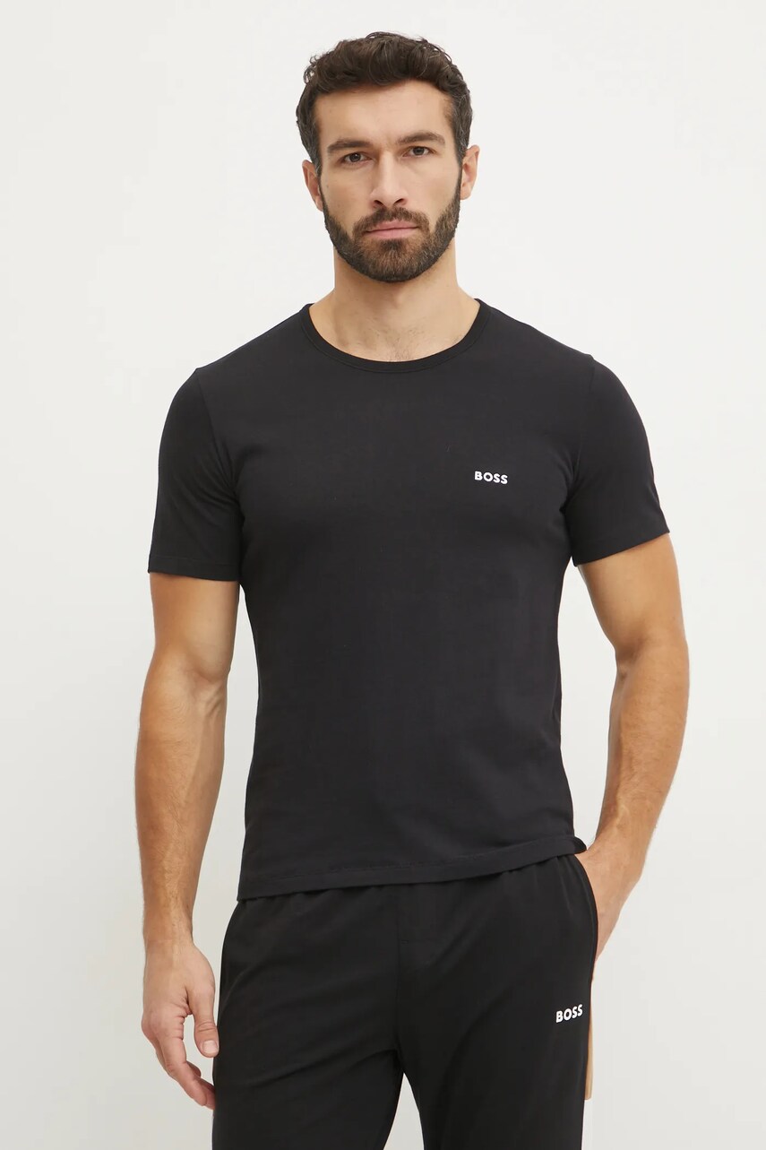 BOSS tricou din bumbac 3-pack barbati, culoarea negru, neted, 50532468