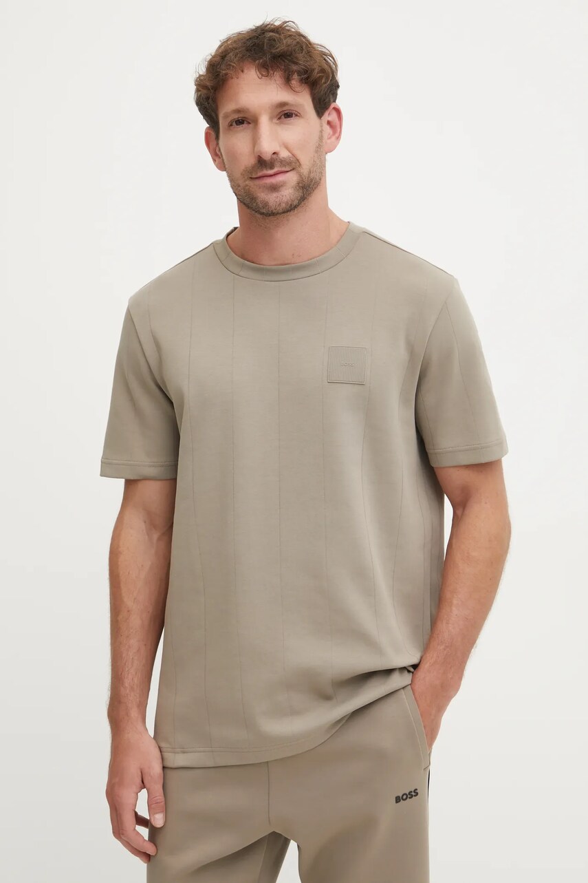BOSS Green tricou barbati, culoarea bej, neted, 50531013
