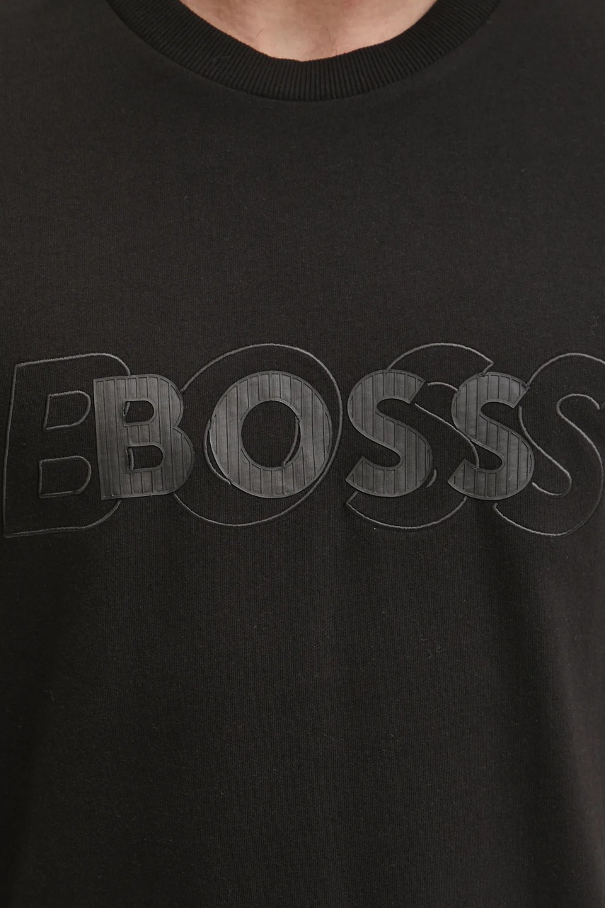 Бавовняна футболка Boss Green чоловіча колір чорний з аплікацією 50531271 
