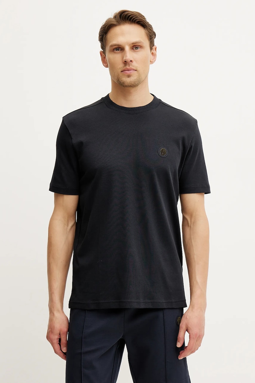 BOSS Green tricou din bumbac barbati, culoarea albastru marin, cu imprimeu, 50531569