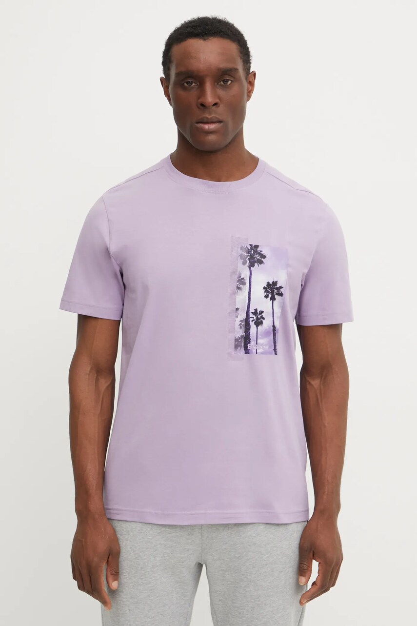 BOSS Green tricou bărbați, culoarea violet, cu imprimeu, 50533233
