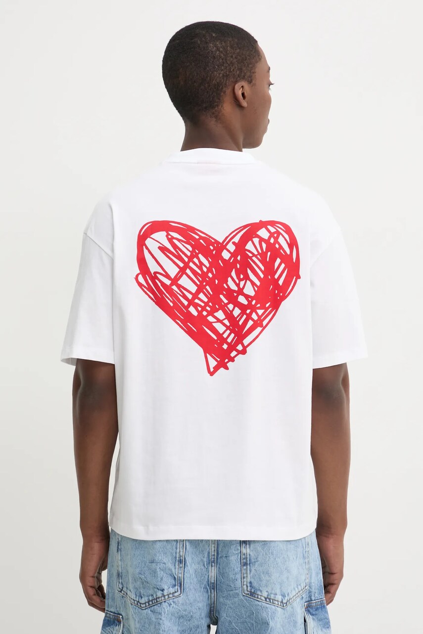 HUGO tricou din bumbac bărbați, culoarea alb, cu imprimeu, 50530557