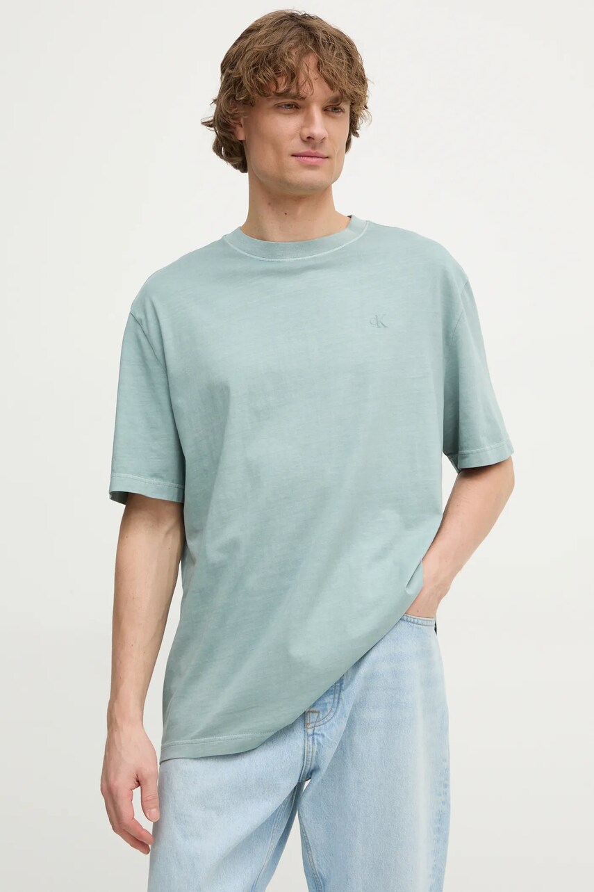 Levně Bavlněné tričko Calvin Klein Jeans modrá barva, J30J327078