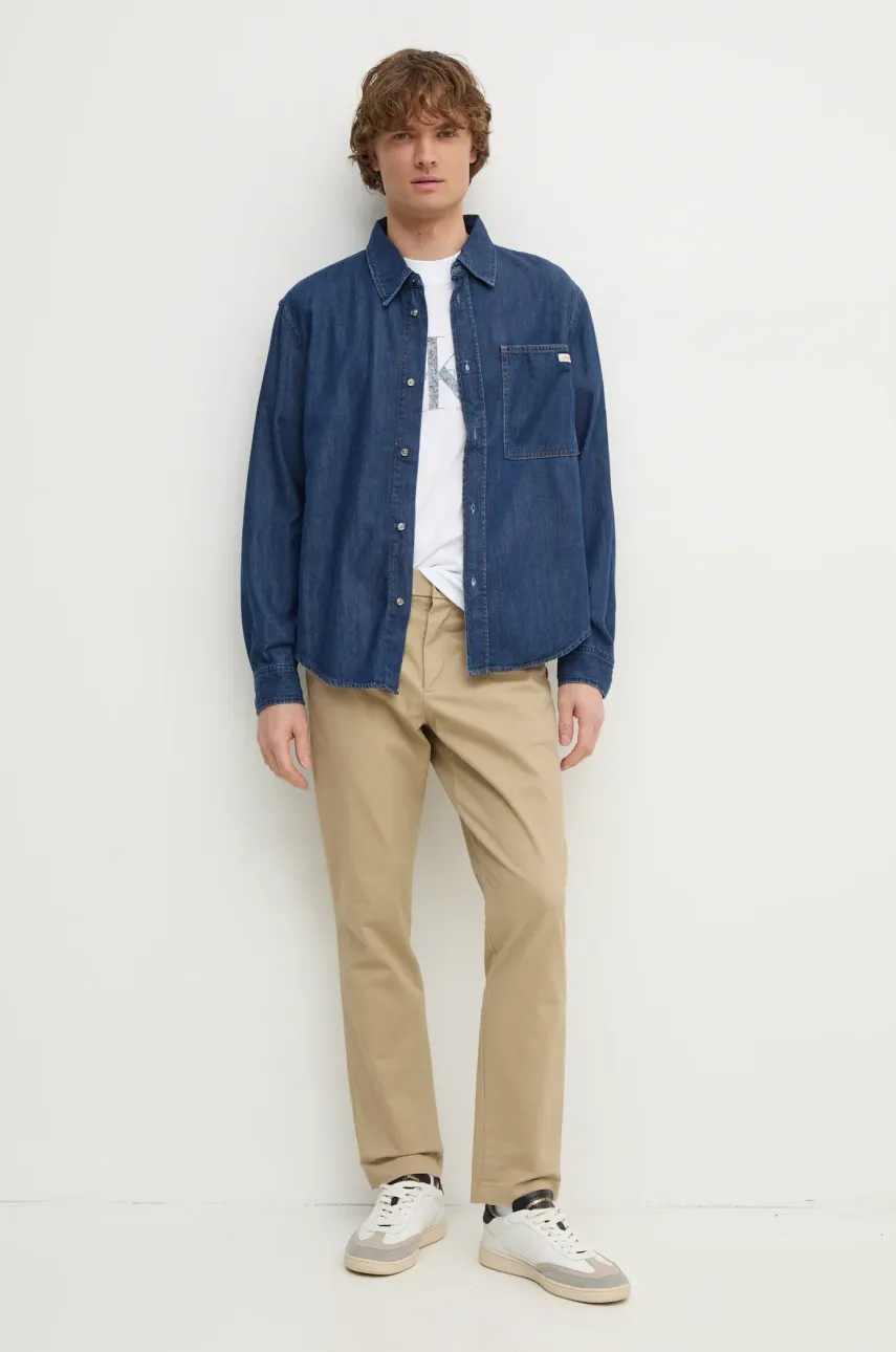 Хлопковая футболка Calvin Klein Jeans мужская цвет бежевый с принтом J30J327086 Хлопковая футболка Calvin Klein Jeans мужская цвет бежевый с принтом J30J327086