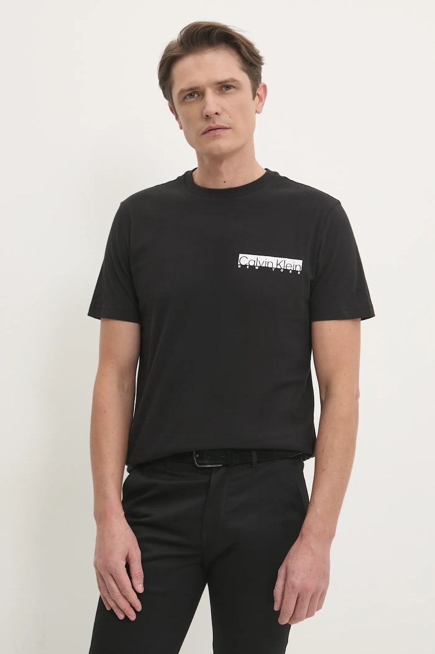Levně Bavlněné tričko Calvin Klein černá barva, s potiskem, K10K113800