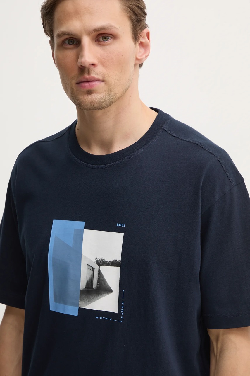 Βαμβακερό μπλουζάκι Boss Orange ανδρικό, χρώμα: ναυτικό μπλε, 50534919 φωτογραφία