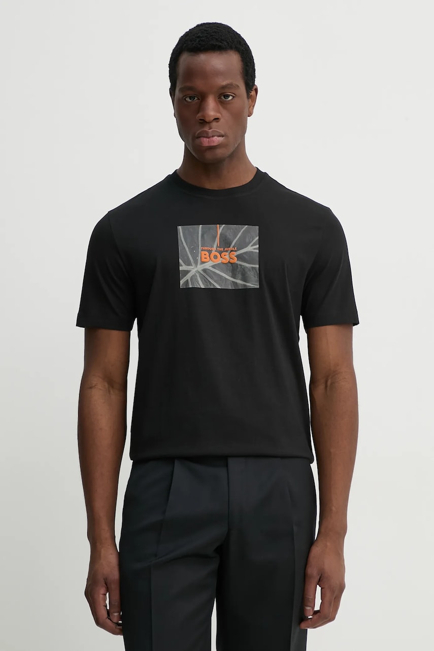 BOSS Orange tricou din bumbac barbati, culoarea negru, cu imprimeu, 50535112 BOSS Orange tricou din bumbac barbati, culoarea negru, cu imprimeu, 50535112