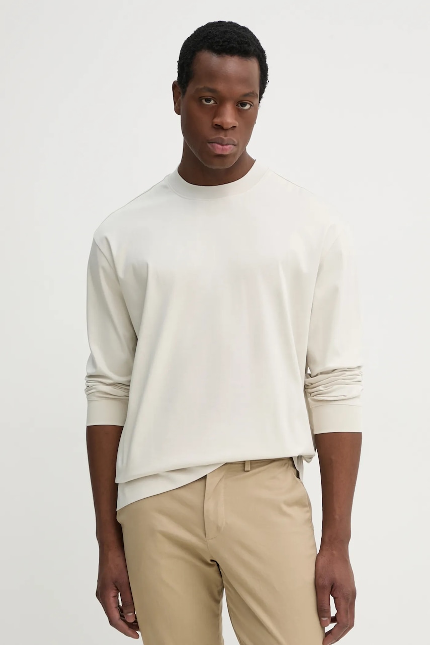 BOSS longsleeve din bumbac culoarea bej, neted, 50531331