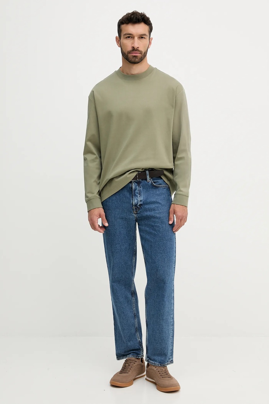 Хлопковый лонгслив BOSS цвет бежевый однотонный 50531331