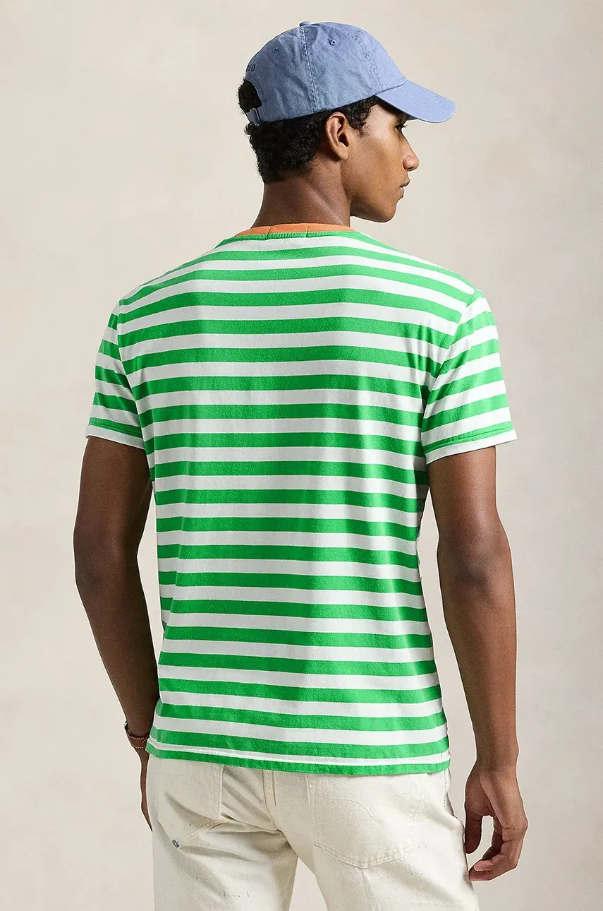 Хлопковая футболка Polo Ralph Lauren мужская цвет зелёный узорная 710958202 Хлопковая футболка Polo Ralph Lauren мужская цвет зелёный узорная 710958202