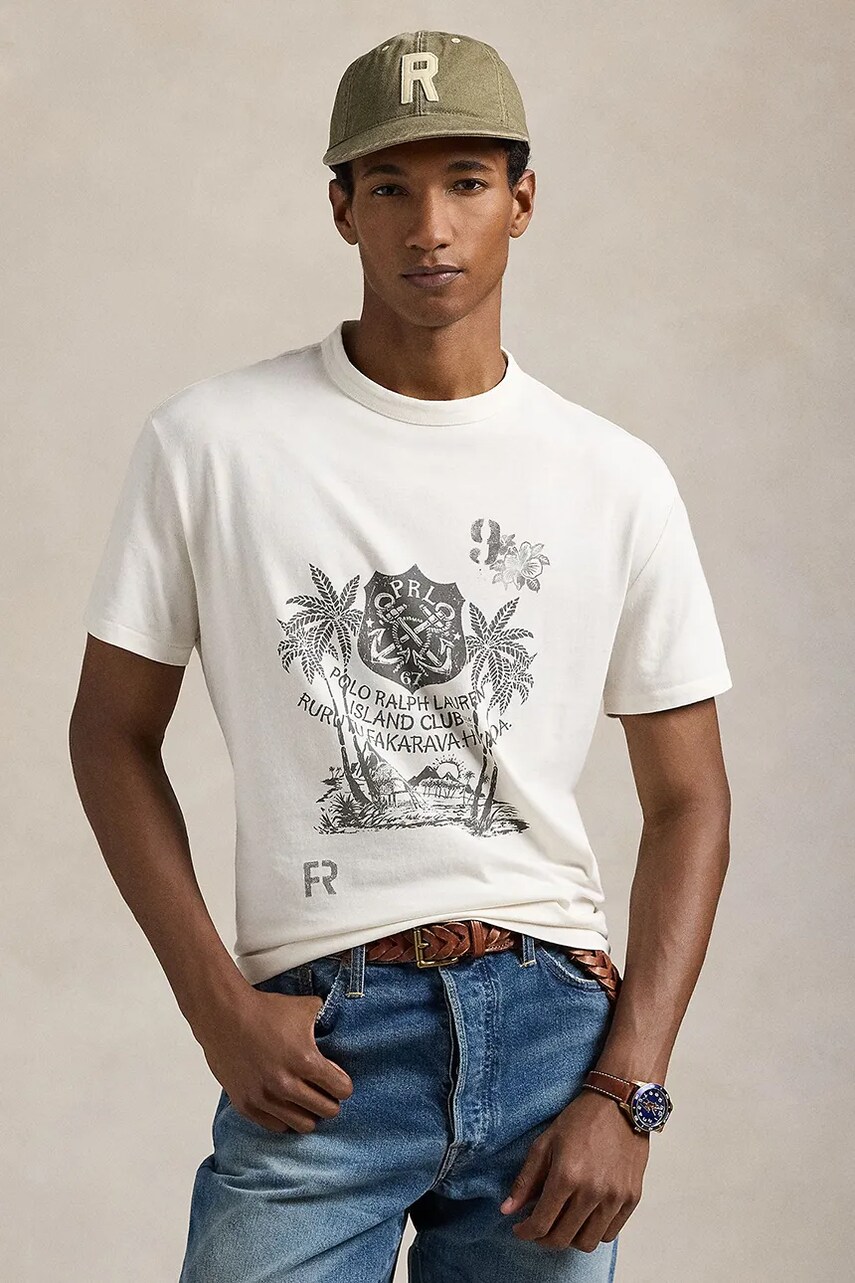 Levně Bavlněné tričko Polo Ralph Lauren bílá barva, s potiskem, 710958247