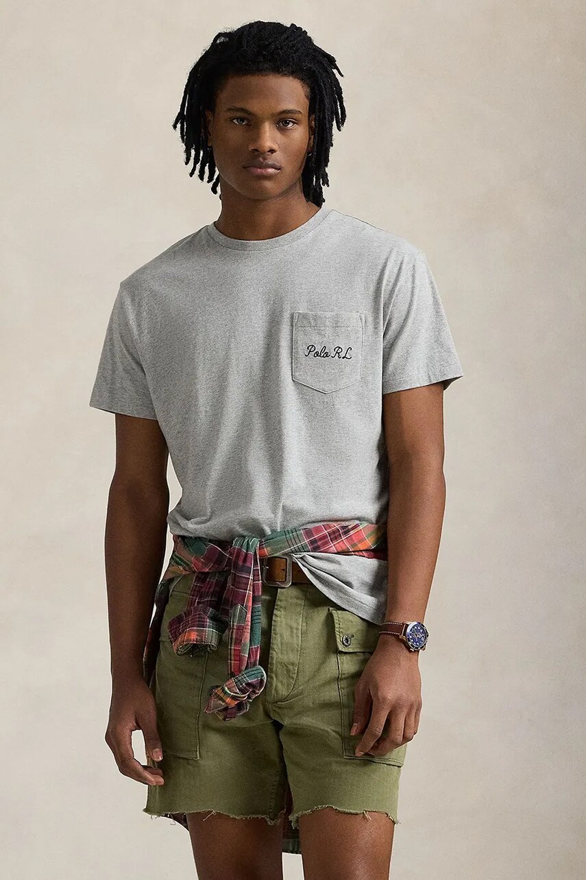 Levně Bavlněné tričko Polo Ralph Lauren šedá barva, s potiskem, 710961125