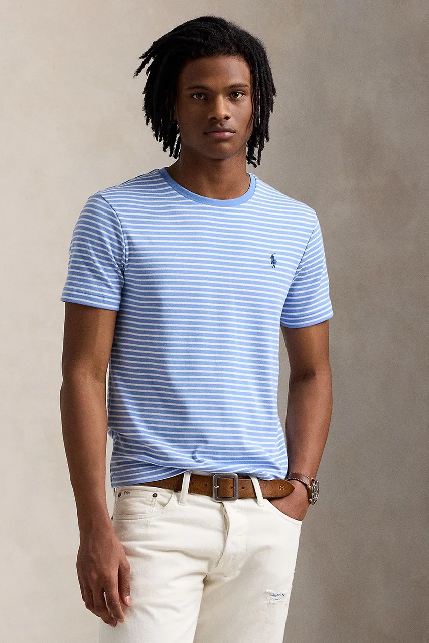 

Памучна тениска Polo Ralph Lauren в синьо с десен 710961128, Син