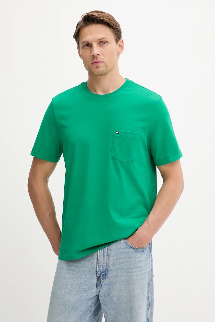 Levně Bavlněné tričko Tommy Hilfiger pánské, béžová barva, MW0MW37283