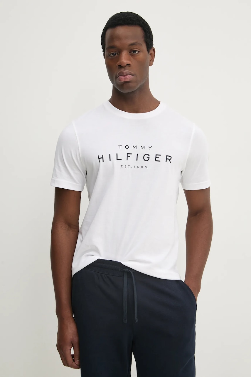 Levně Bavlněné tričko Tommy Hilfiger bílá barva, s potiskem, MW0MW37448