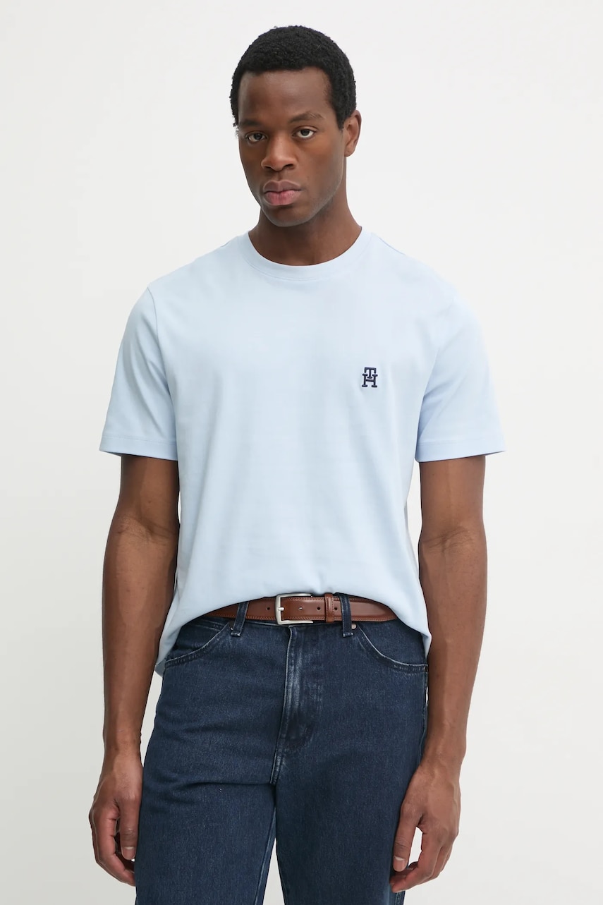 Levně Bavlněné tričko Tommy Hilfiger modrá barva, MW0MW37510