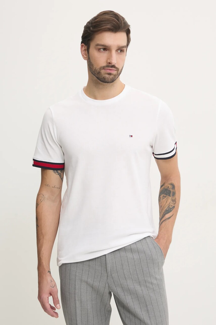 Levně Bavlněné tričko Tommy Hilfiger bílá barva, s aplikací, MW0MW38078