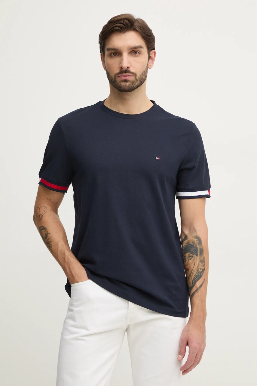 Levně Bavlněné tričko Tommy Hilfiger tmavomodrá barva, s aplikací, MW0MW38078