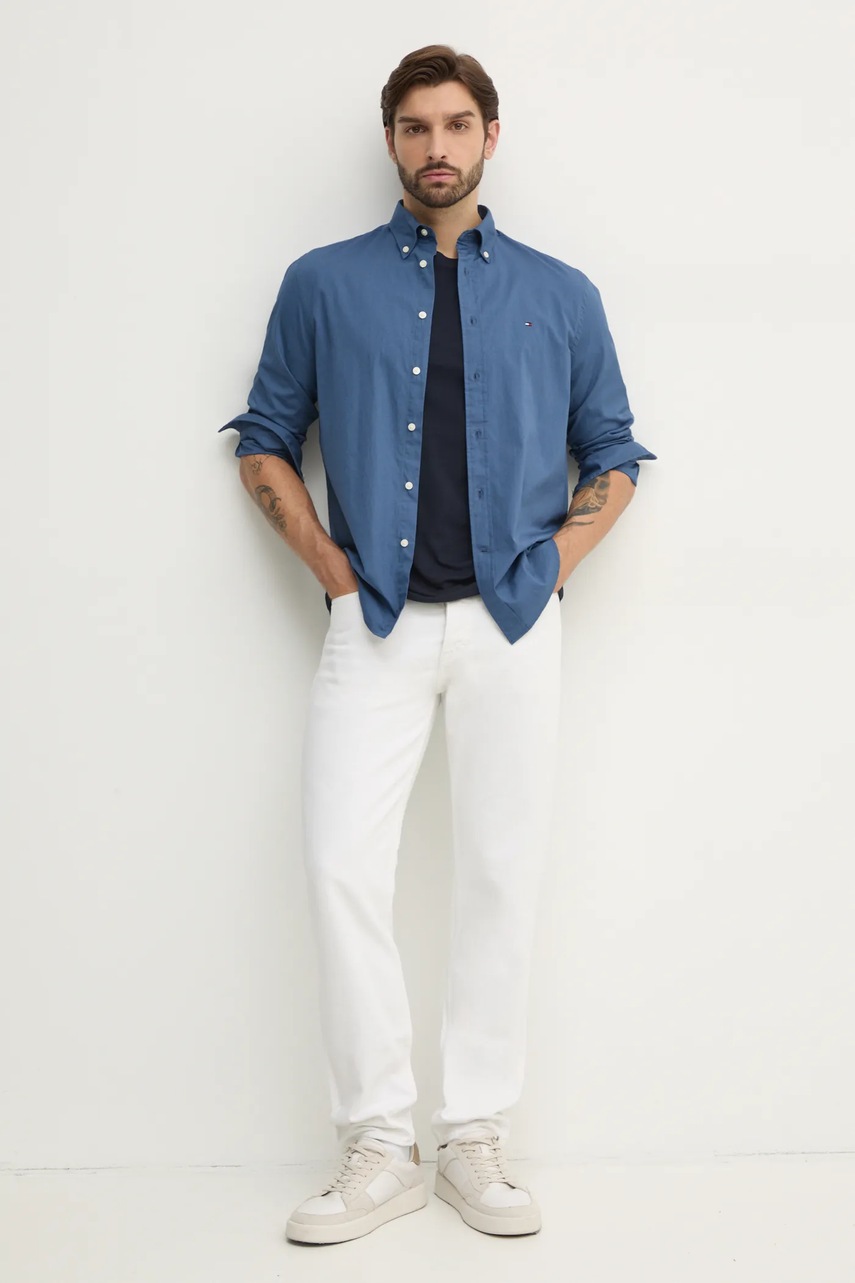 Хлопковая футболка Tommy Hilfiger мужская цвет синий с аппликацией MW0MW38078 Хлопковая футболка Tommy Hilfiger мужская цвет синий с аппликацией MW0MW38078