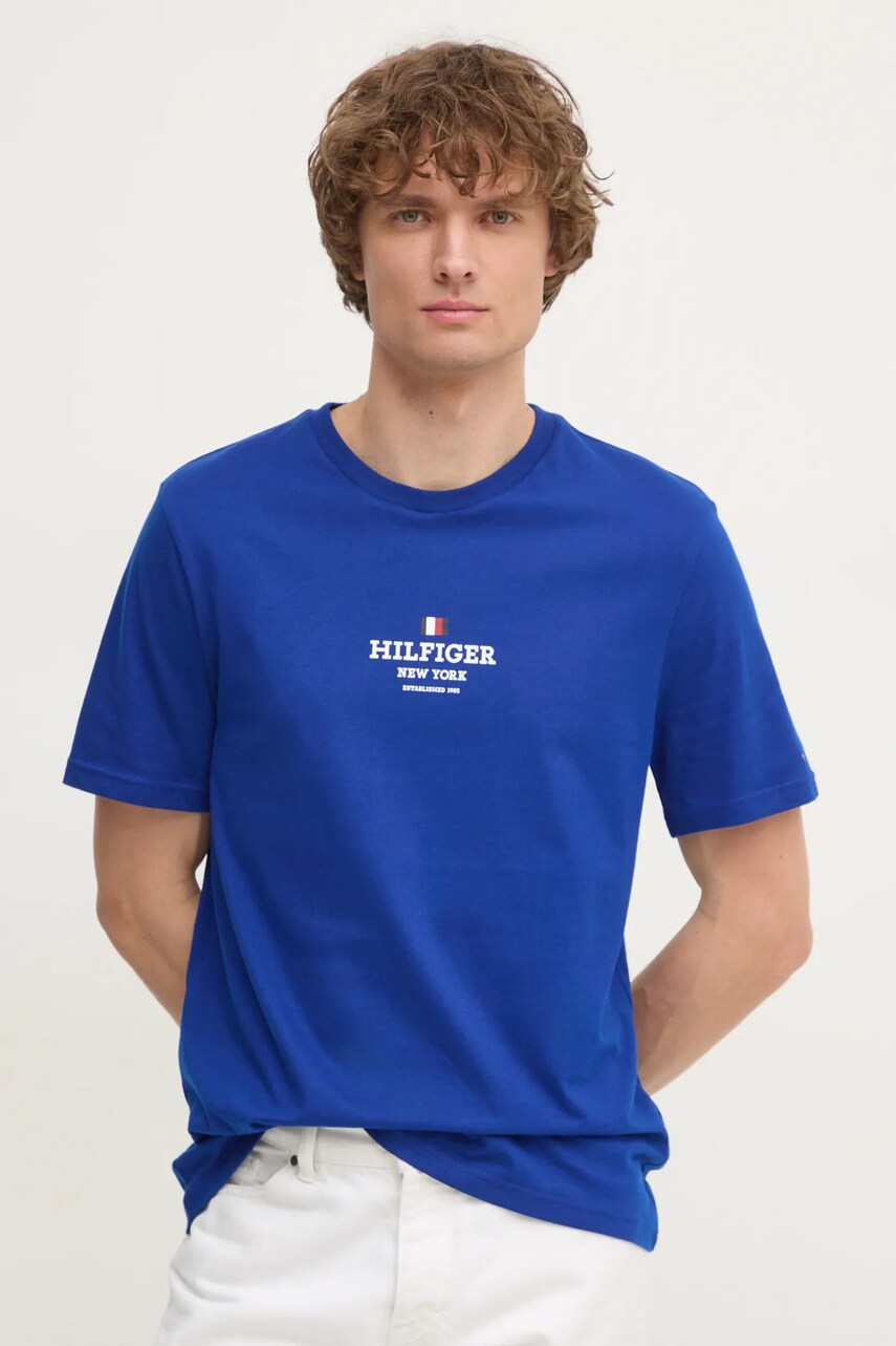Levně Tričko Tommy Hilfiger tmavomodrá barva, s potiskem, MW0MW38980