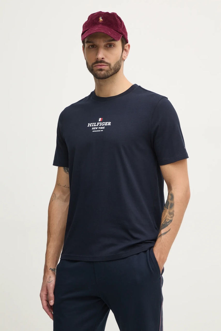 

Тениска Tommy Hilfiger в тъмносиньо с принт MW0MW38980, Тъмносин