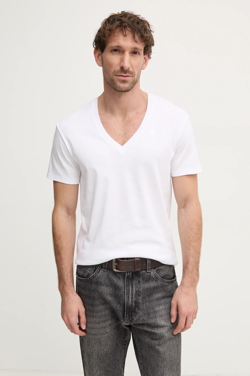 G-Star Raw tricou din bumbac 2-pack barbati, culoarea alb, neted, D25500-124 G-Star Raw tricou din bumbac 2-pack barbati, culoarea alb, neted, D25500-124