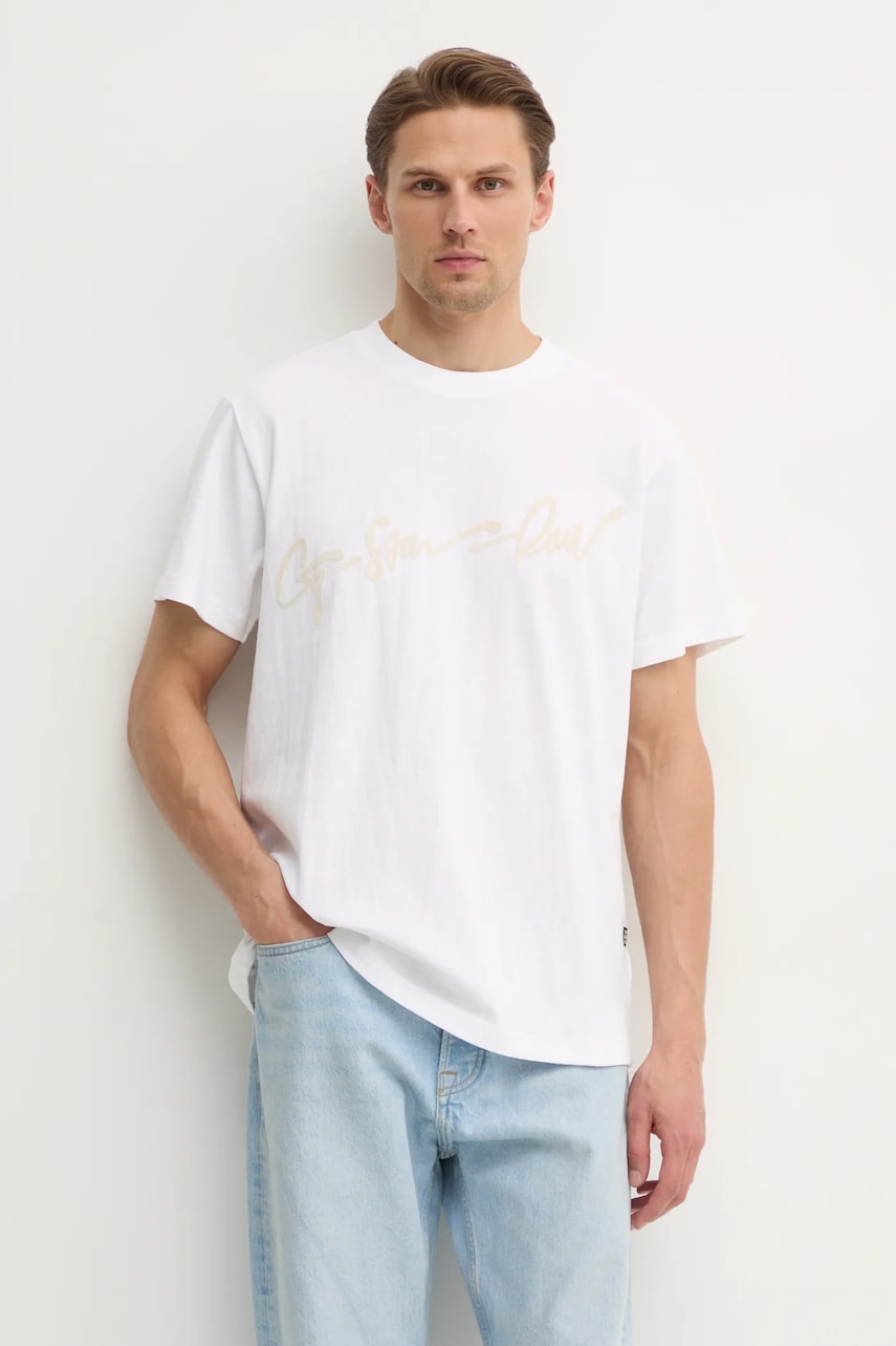 G-Star tricou din bumbac bărbați, culoarea alb, cu imprimeu, D25148-C336
