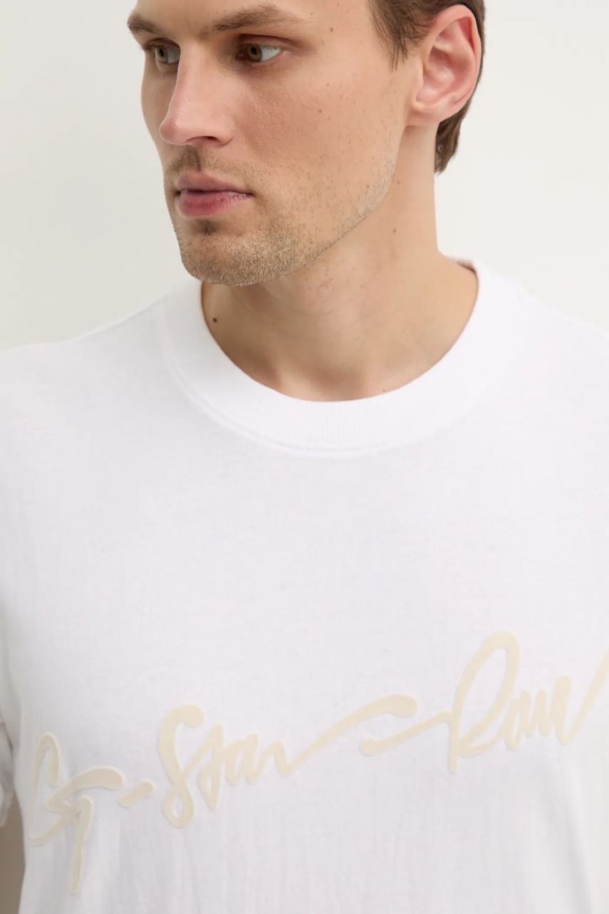 Βαμβακερό μπλουζάκι G-Star ανδρικό, χρώμα: άσπρο, D25148-C336 φωτογραφία