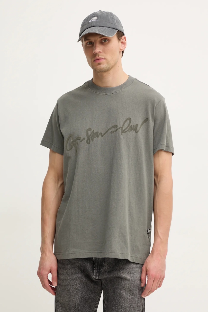 G-Star Raw tricou din bumbac barbati, culoarea gri, cu imprimeu, D25148-C336 G-Star Raw tricou din bumbac barbati, culoarea gri, cu imprimeu, D25148-C336